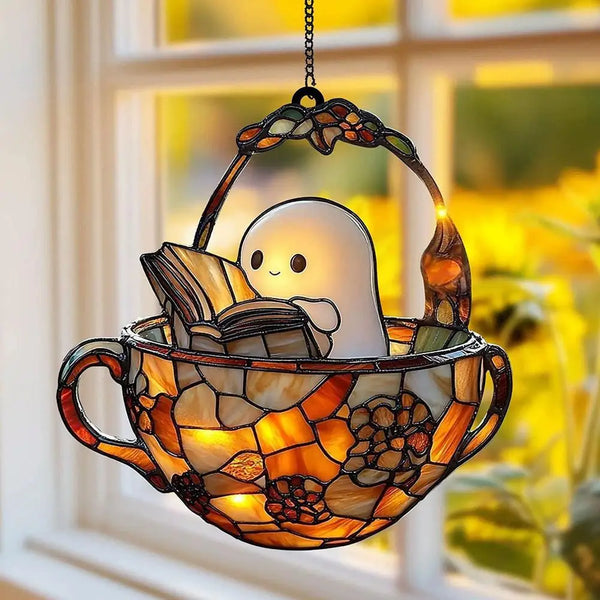 Ghost Reading Book Suncatcher